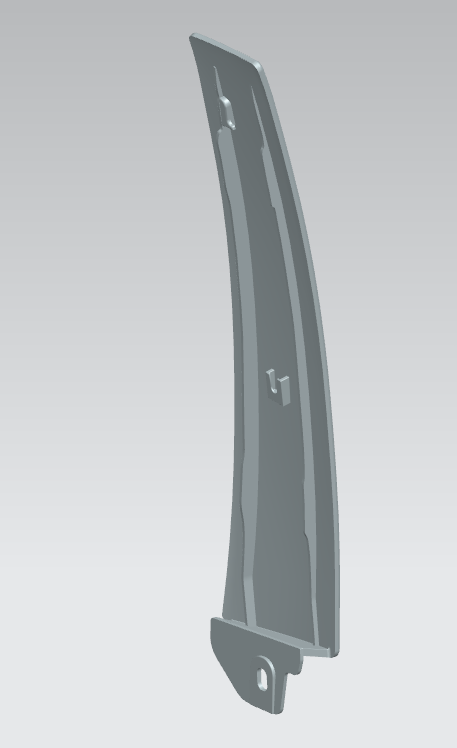 Reconstructed rear CAD view showing attachment features and mounting tab