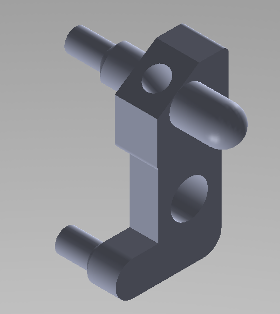 CAD reconstruction of the small mechanical component showing its projecting features and holes